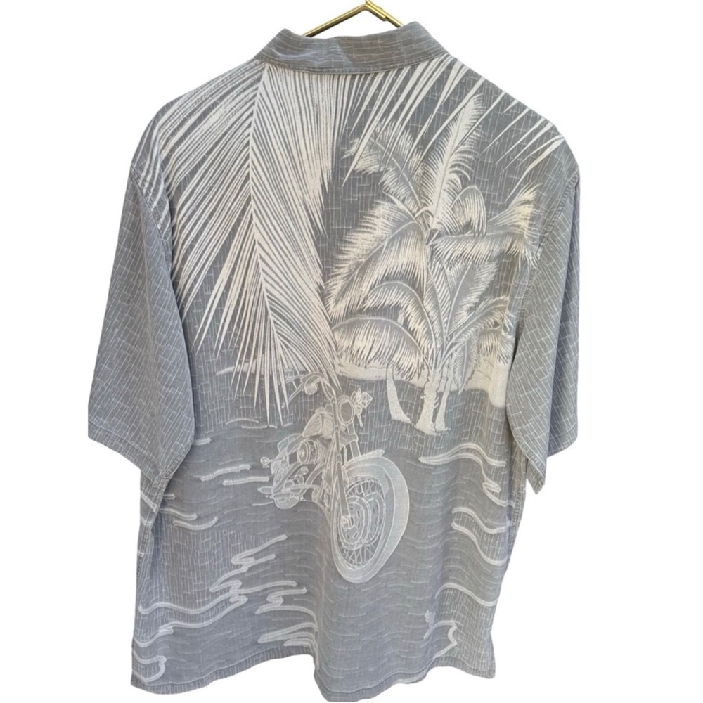 Harley Davidson Silk Shirt Mens 2XL Gray Motorcycle Palm Print